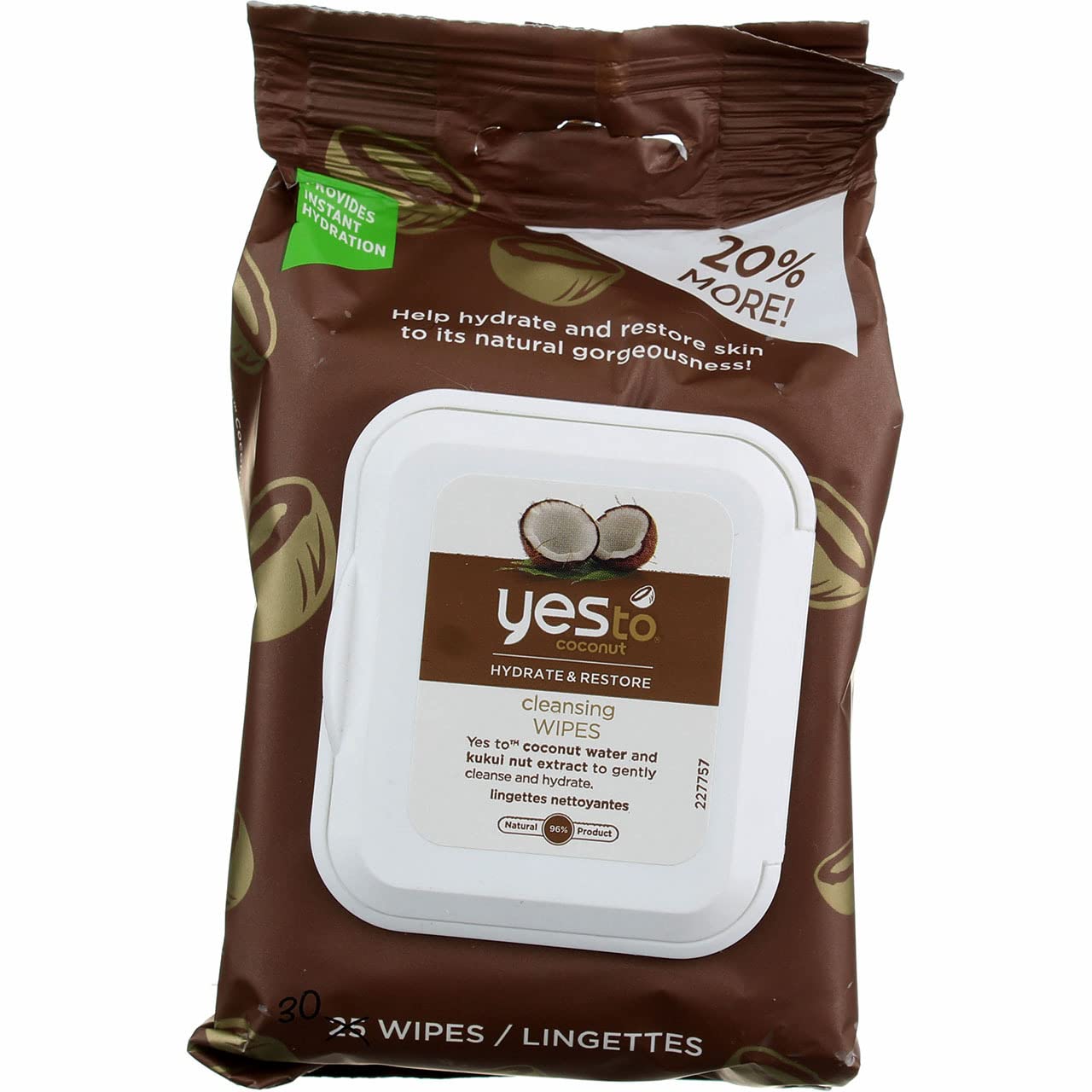 Yes To Coconut Hydrate & Restore Cleansing Facial Wipes, 30 Count