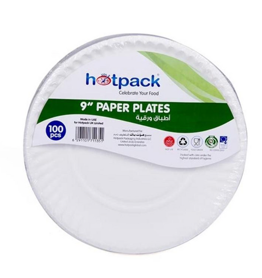 Hotpack 9" Paper Plates 100 pcs pkt